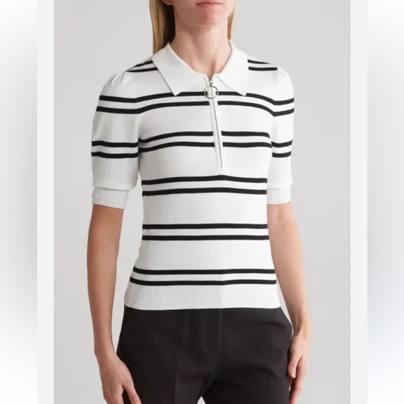 Laundry by Shelli Segal 1/2 zip White‎ Black Striped Women's sweater Top XL NWT - Picture 1 of 5